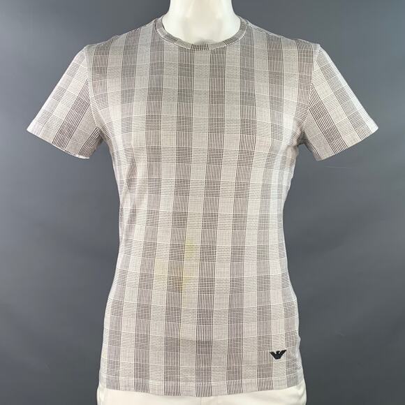 EMPORIO ARMANI Size XXL Brown White Hearts Dots Short Sleeve T-shirt - Picture 1 of 7